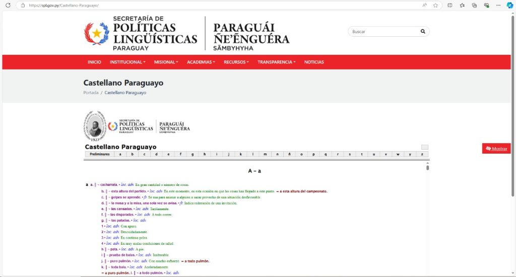 PÑS ohupíma avei ñe’ẽryru castellano rehegua iñandutiroguépe.